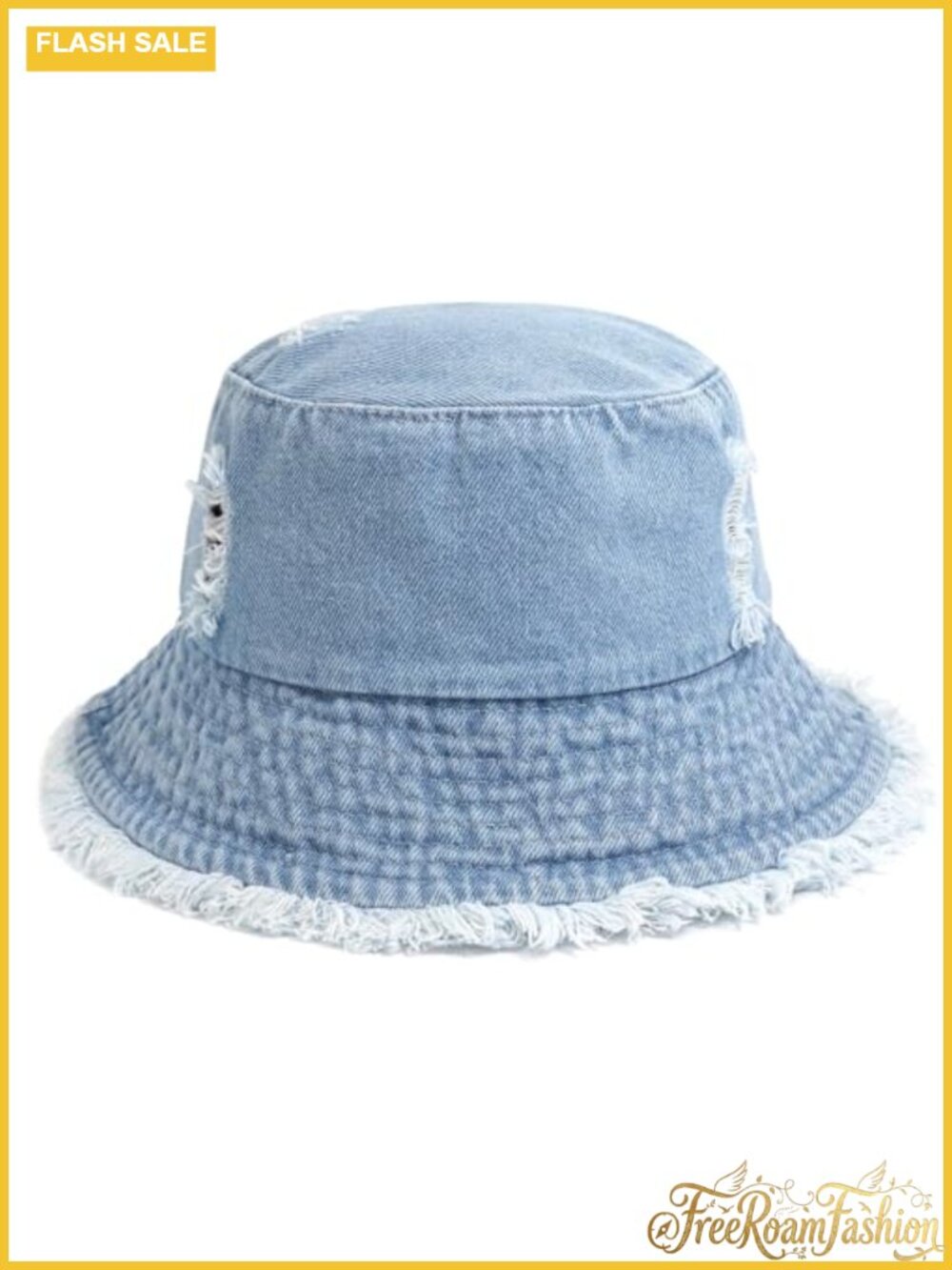 Denim Bucket Hat Ripped Sun Hat Outdoor Packable Adjustable Cap